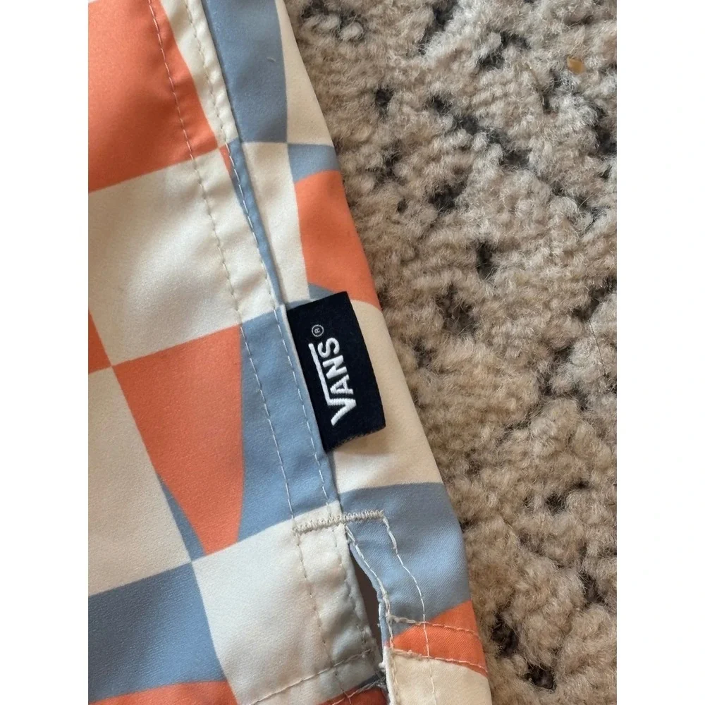 Vans Mens Checkerboard Swim Trunks Orange Blue Geometric Board Shorts Size Small